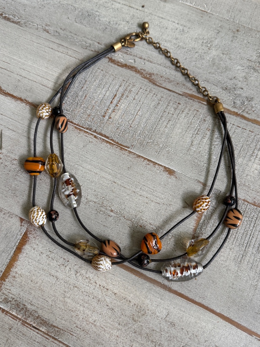 Chicos Multi-Strand Brown and Gold Bead Necklace - Women Jewelry
